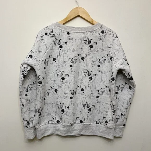 LA Soul Pale Heathered Gray Playful Cat Print Pullover Sweatshirt, Medium - Picture 3 of 4